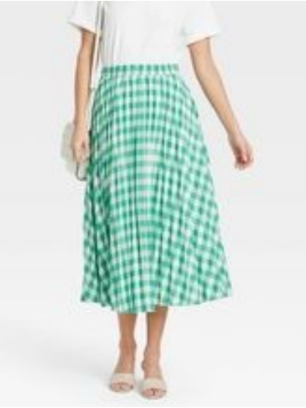 a new day Green & White Gingham Midi Skirt - Size Small
